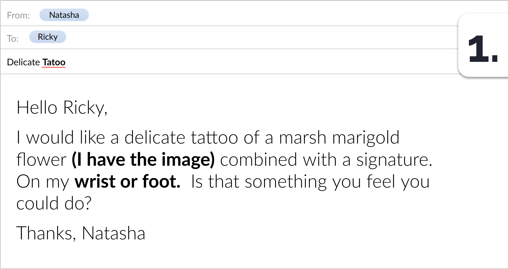 A genuine first contact email to a tattoo artist