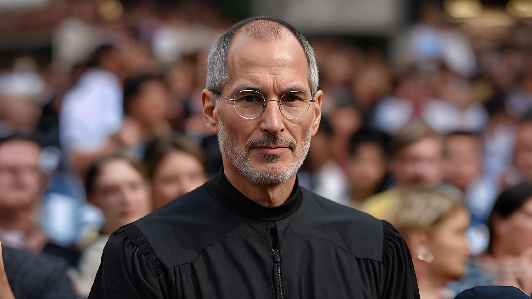 Stable Diffusion XL: Steve Jobs giving a commencement speech