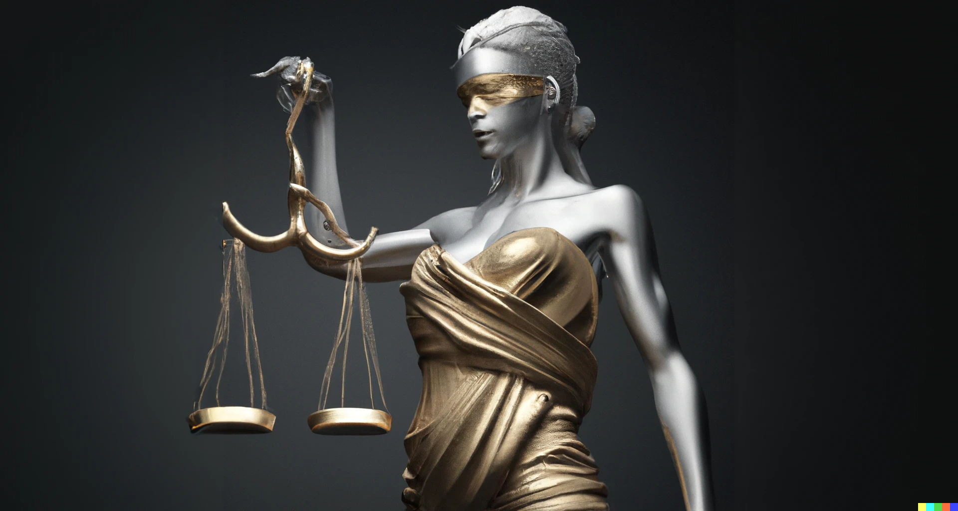 DALL-E cover image 'Justitia wearing blindfold holding balance scales and a sword, sculpture, digital art' to add some colour to an otherwise quite text-heavy post
